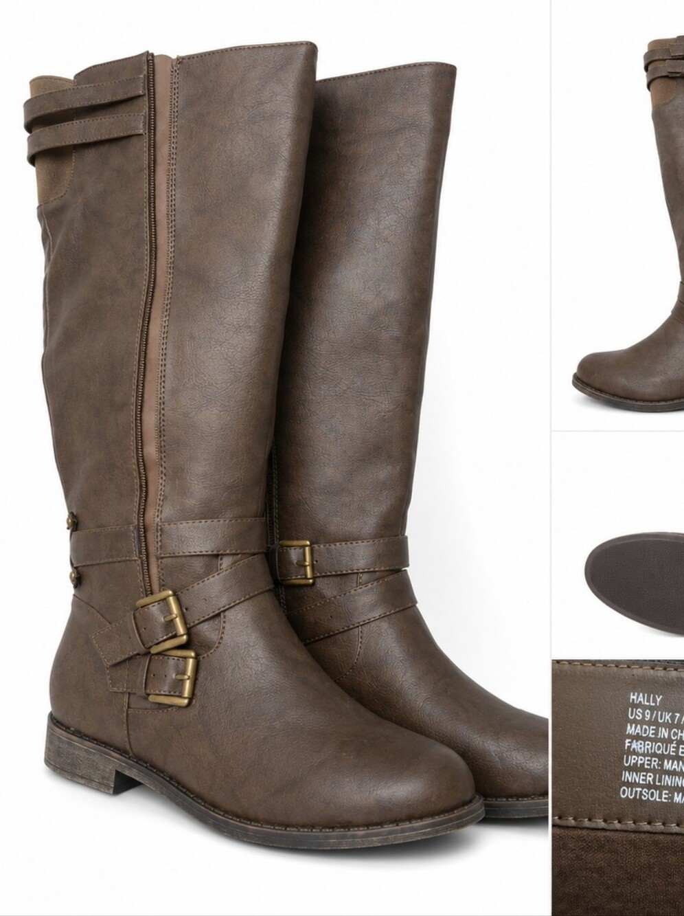 Hally Women's Brown Riding Boots Buckle Detail Knee High Boots Size 9